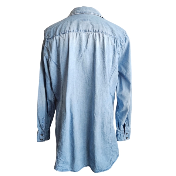 J. Jill Light Wash Cotton Long Sleeve Denim Button Up Tunic Shirt Size Large - Picture 4 of 12